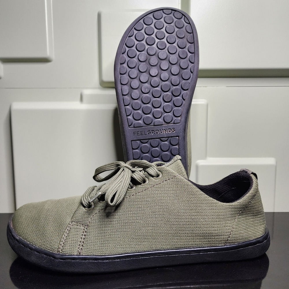 Feelgrounds Knit Sneakers Mens 10 Barefoot Minimalist Olive Green Excellent